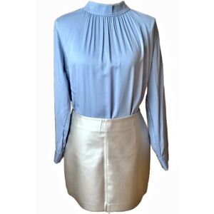 DELUC Silver Metallic Faux Leather Skirt Size M